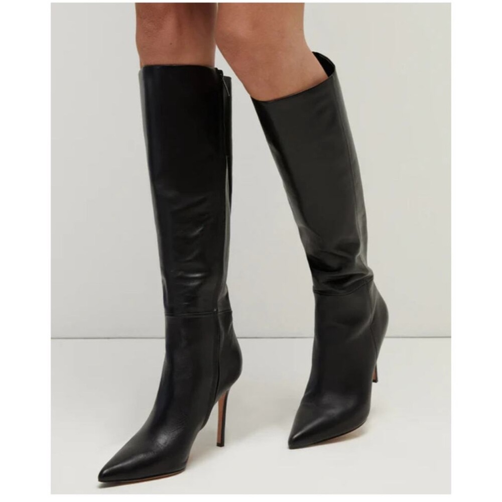 VERONICA BEARD Lisa Tall Black Pointed Toe Leather Boots Knee High New 9 - Picture 2 of 11